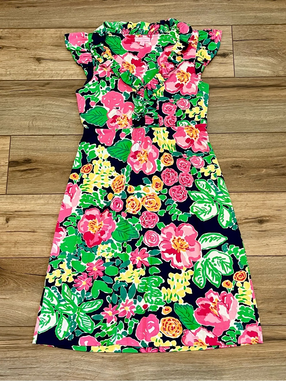 Lilly Pulitzer Floral Ruffle Clare Dress Women’s Small Pink Green Silk Blend